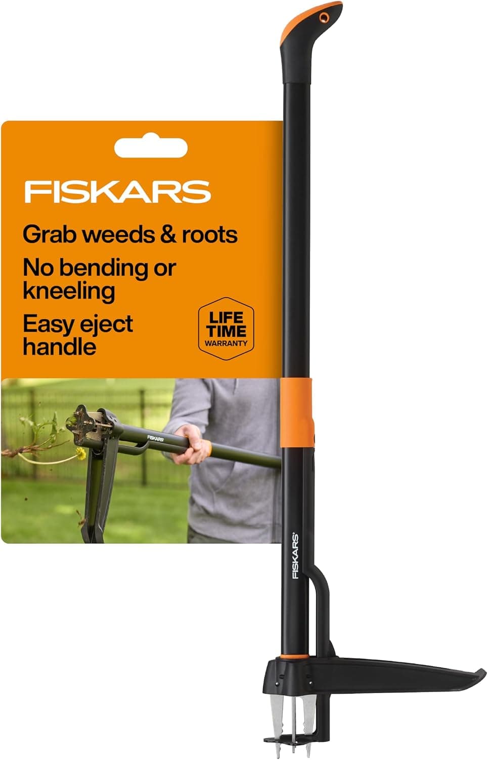 Fiskars Deluxe Stand-Up Weed Puller, 4 Serrated Stainless Claws