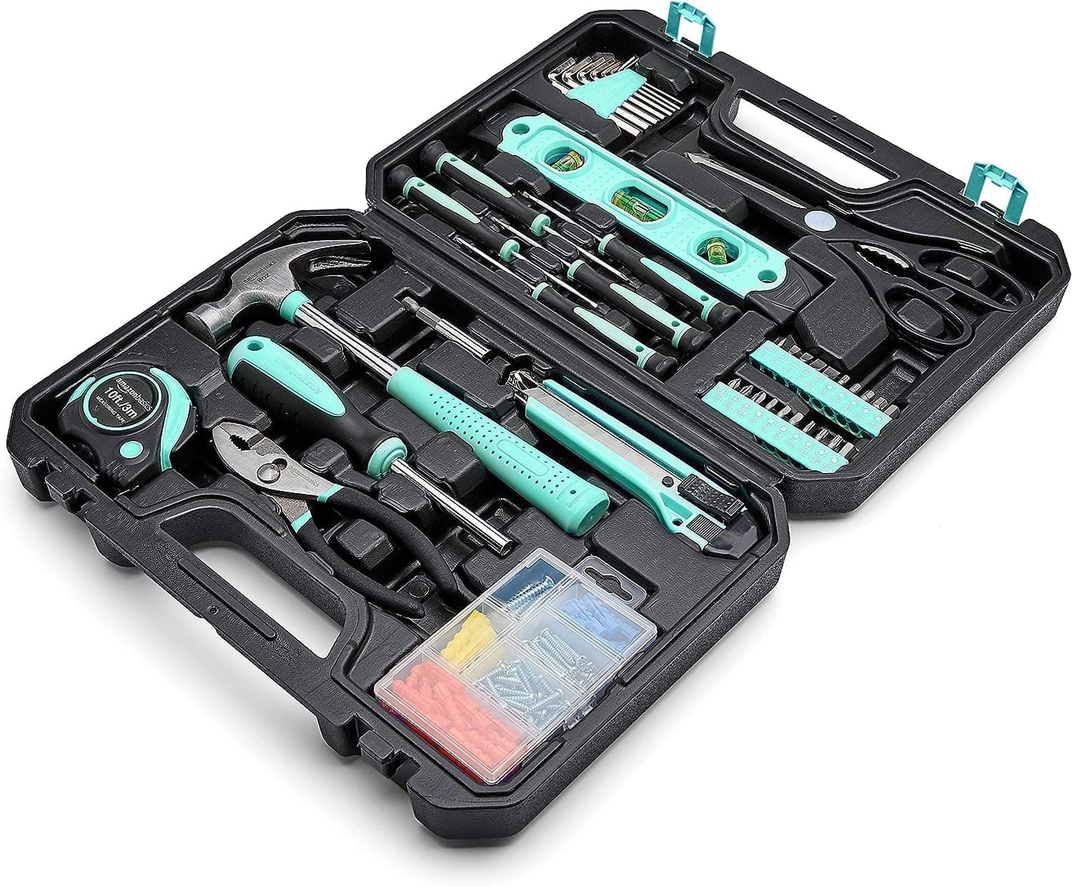Amazon Basics 142-Piece Household Tool Kit, Turquoise