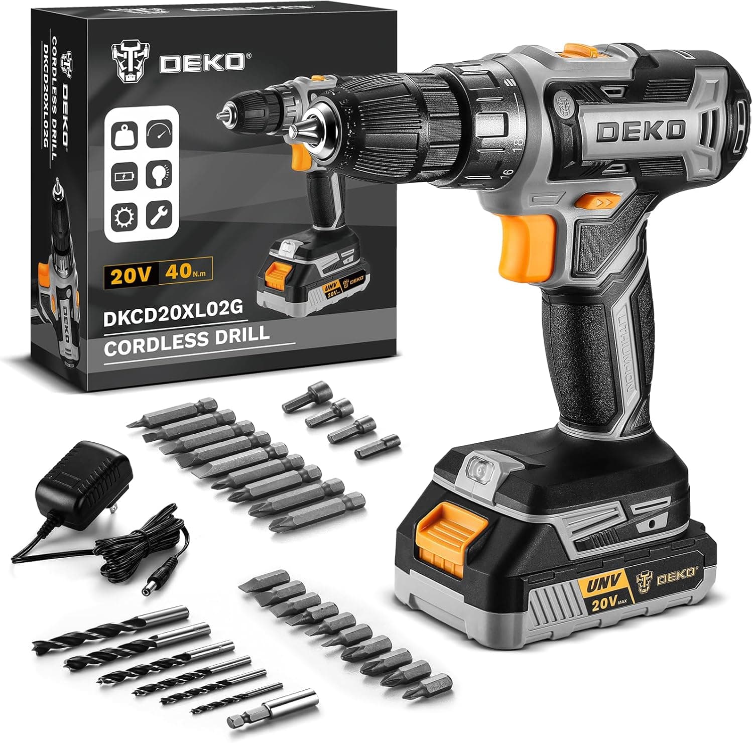 DEKOPRO 20V Cordless Drill Set with Battery and Charger